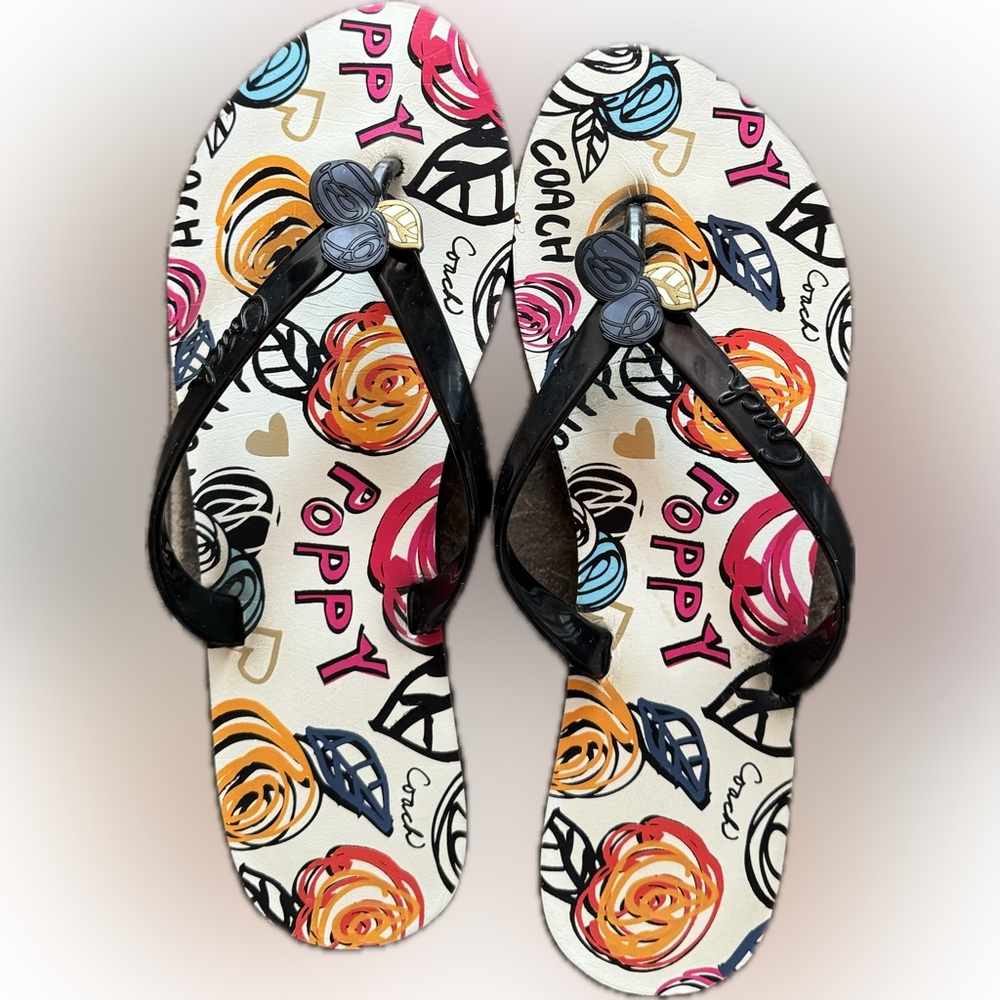Coach Women's Poppy Sandals - Black and Multicolor, Size 8